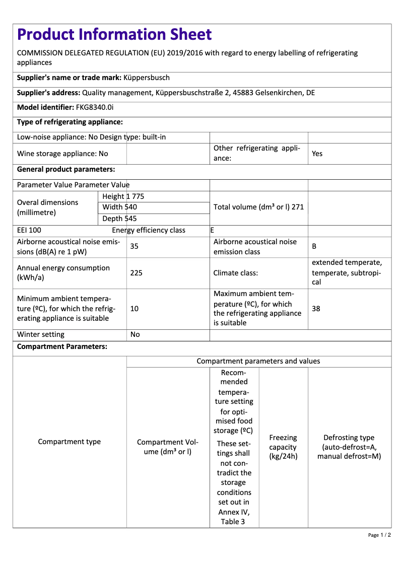 Page n°1 - Label énergétique Küppersbusch FKG8340.0i