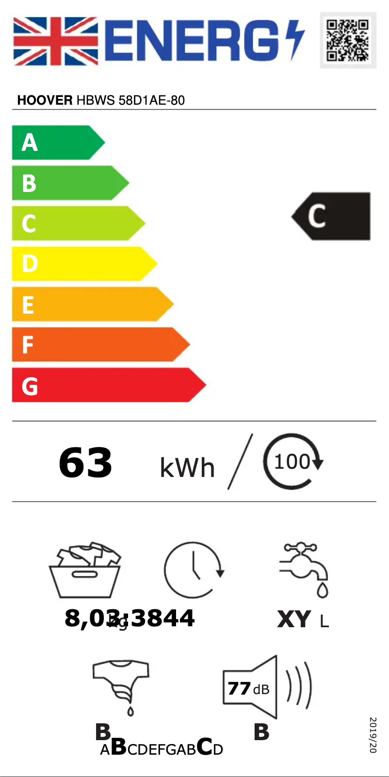 Página 1 del manual Etiqueta energética Hoover HBWS 58D1AE-80