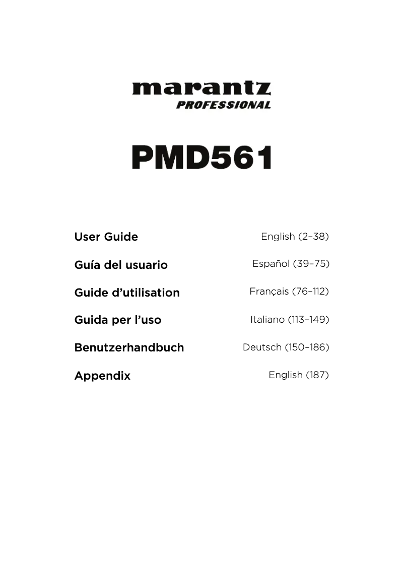 Page n°1 - Manuel utilisateur Marantz PMD561