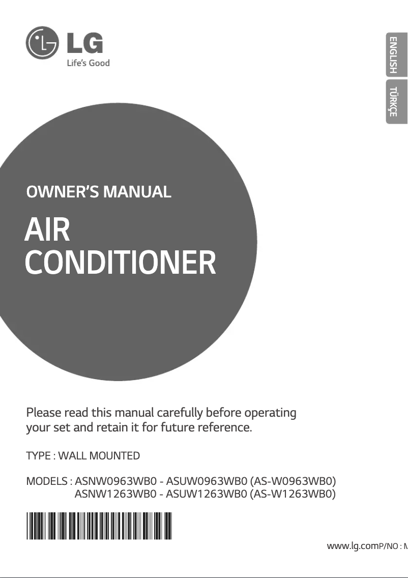 Page 1 de la notice Manuel utilisateur LG ASNW0963WB0
