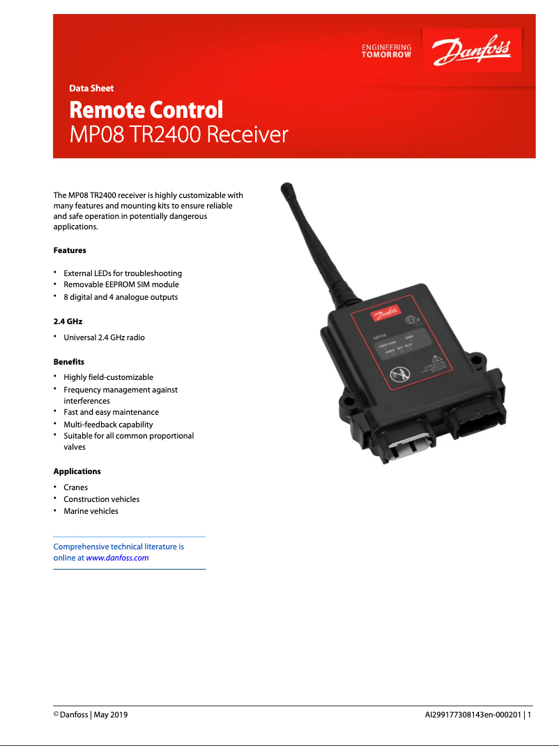 Page 1 de la notice Fiche technique Danfoss MP08