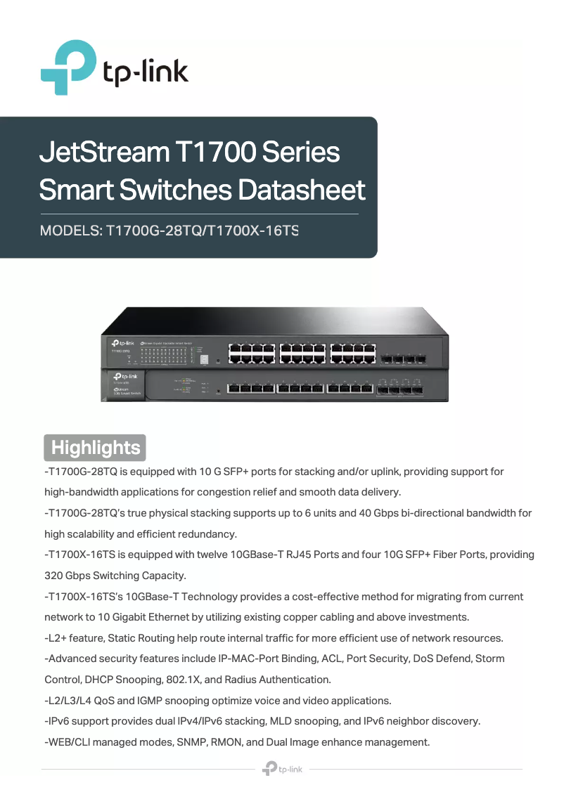 Image de la première page du manuel de l'appareil JetStream T1700X-16TS