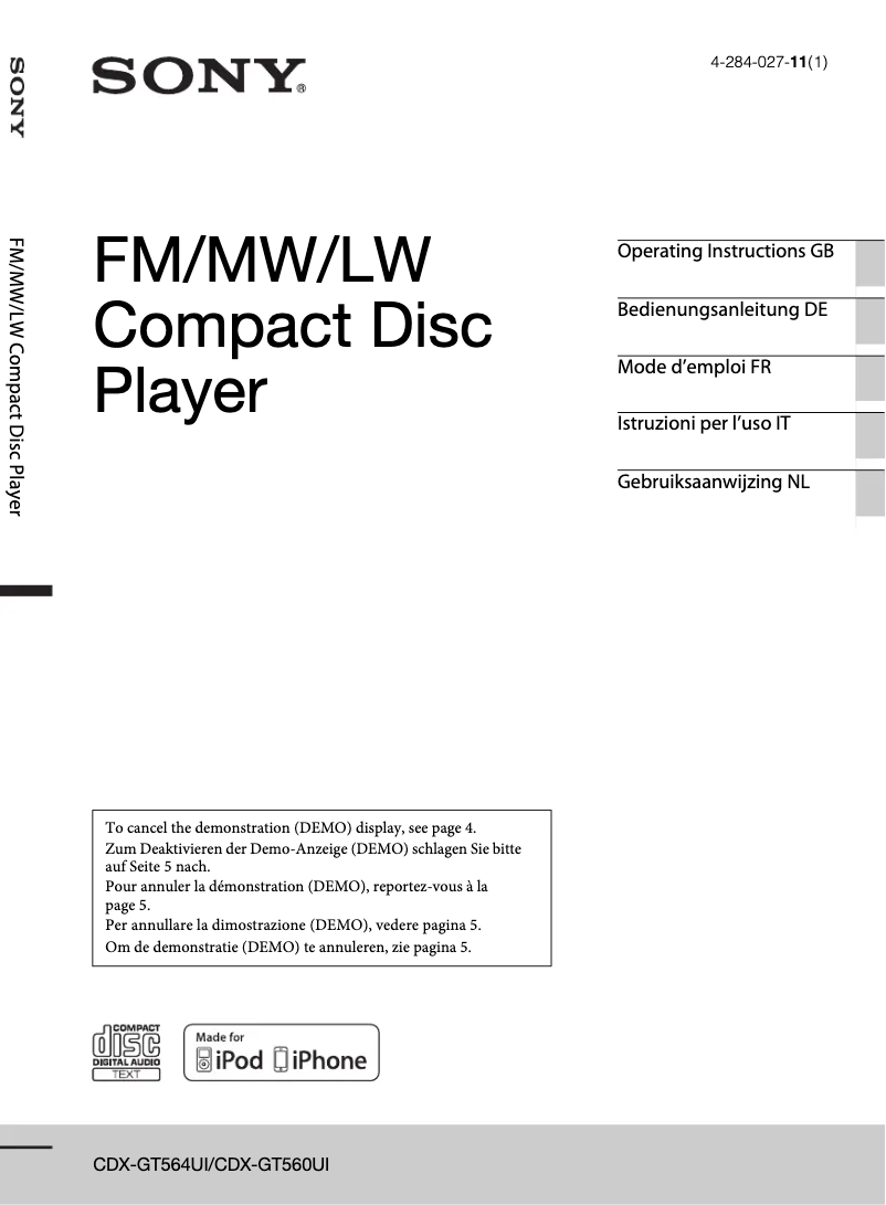 Image de la première page du manuel de l'appareil CDX-GT564UI