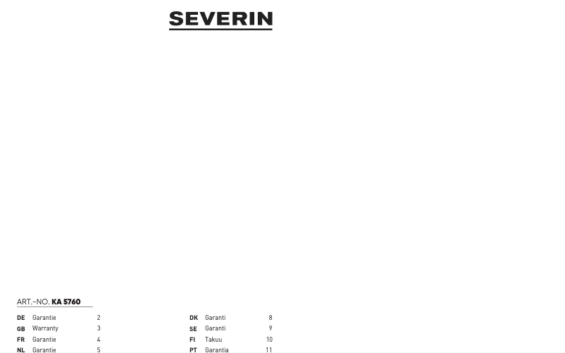 Page 1 de la notice Informations de garantie Severin KA 5760