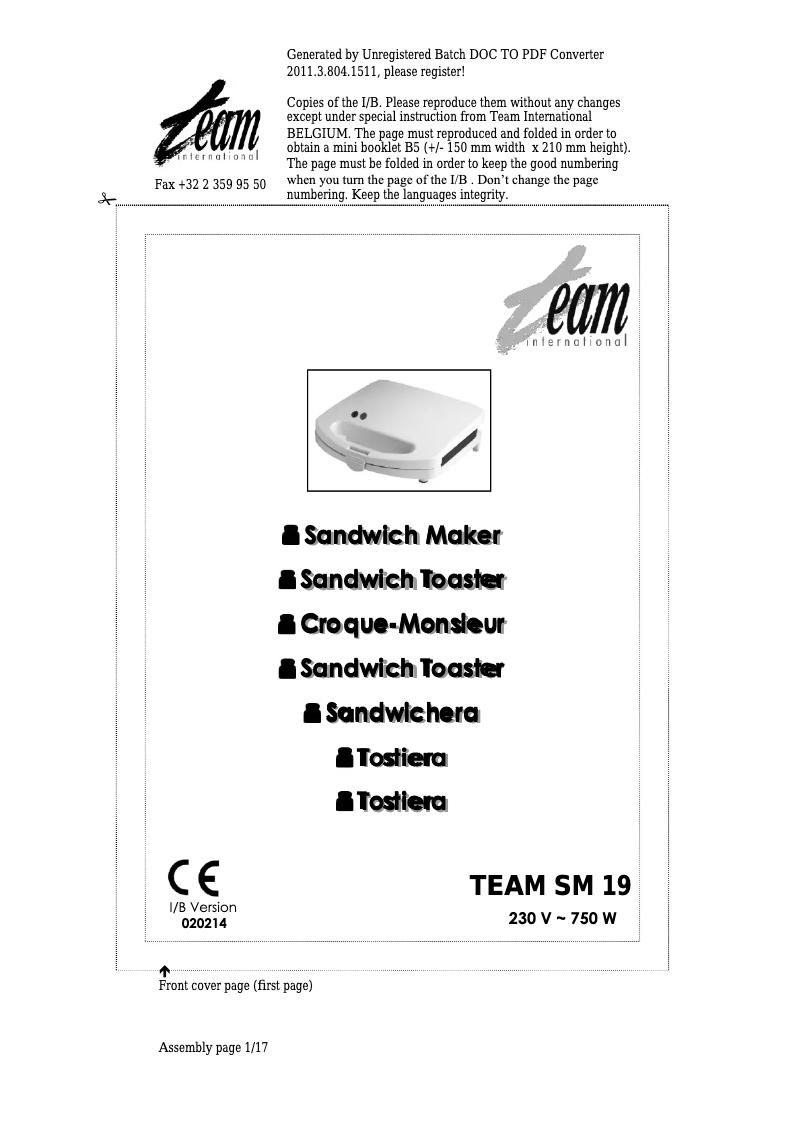 Image de la première page du manuel de l'appareil SM 19