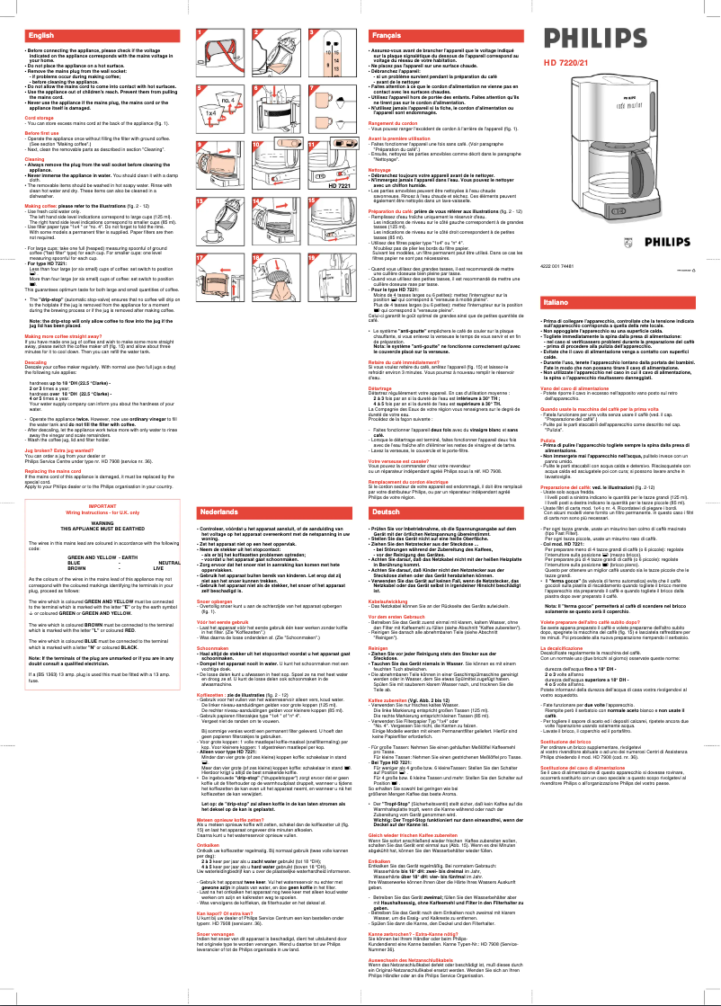 Page n°1 - Manuel utilisateur Philips Cafe Master HD7221