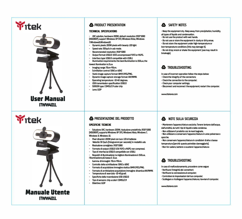 Page 1 de la notice Manuel utilisateur iTek ITWW401L