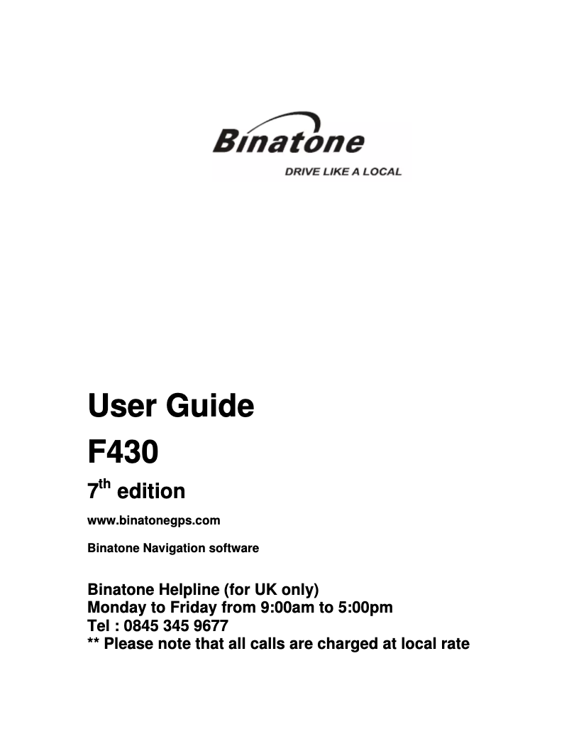 Page n°1 - Manuel utilisateur Binatone F430