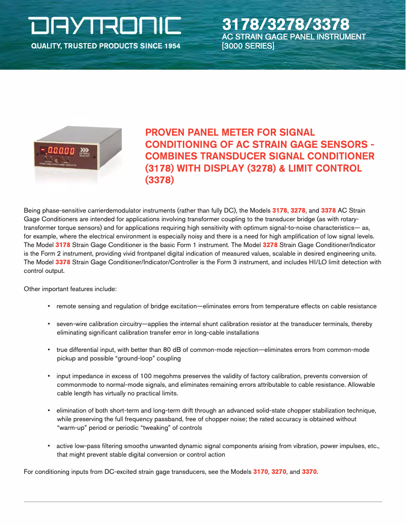 Page 1 de la notice Fiche technique Daytronic 3378BR