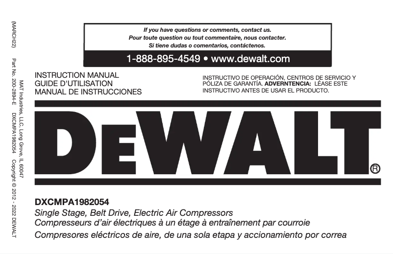 Page 1 de la notice Manuel utilisateur DeWalt DXCMPA1982054