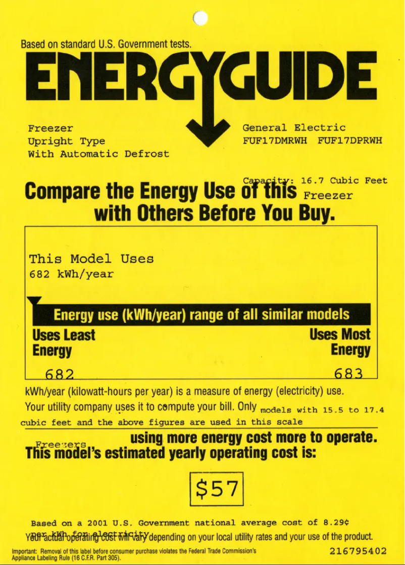 Page n°1 - Label énergétique GE FUF17DPRWH