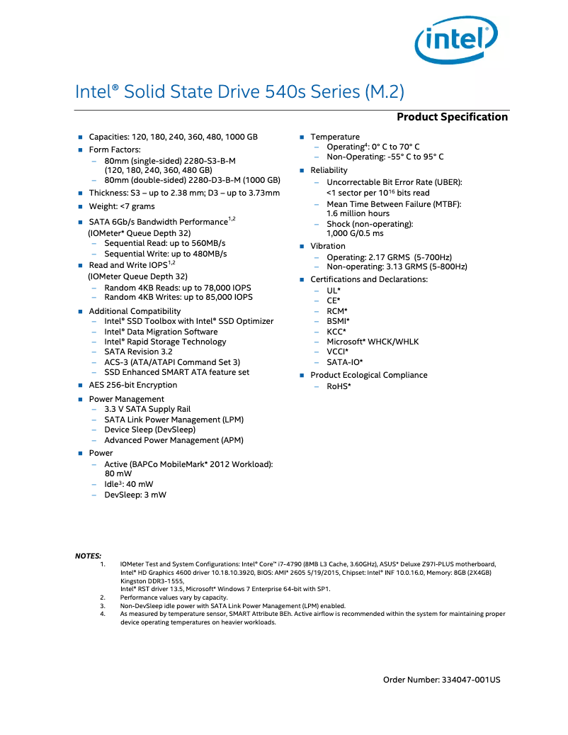 Página 1 del manual Manual de usuario Intel 540s