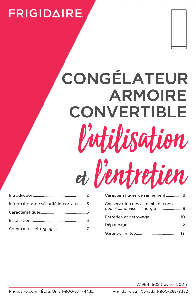 Page n°1 - Manuel utilisateur Frigidaire FFFU20F1UW