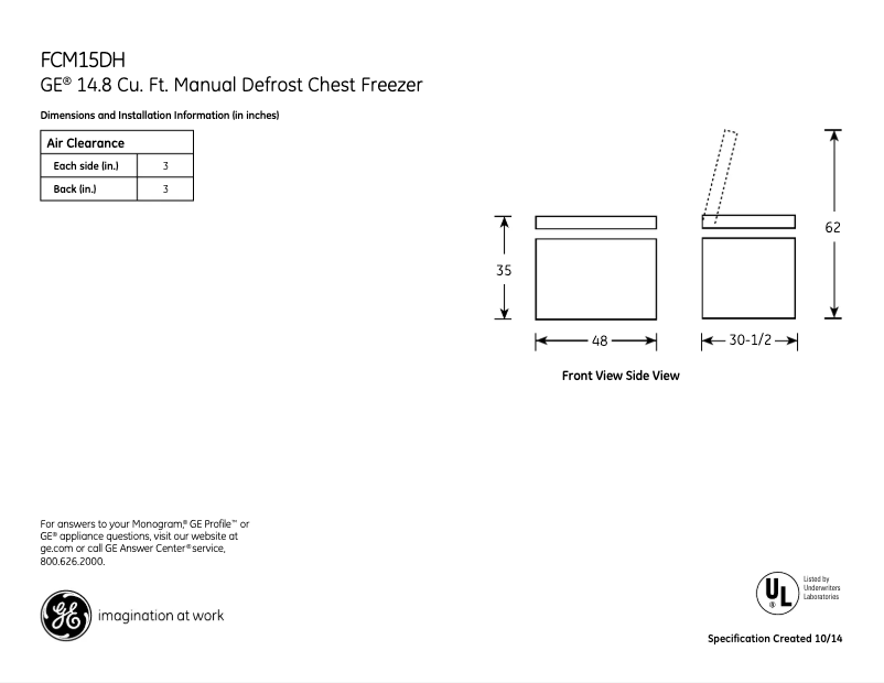 Page n°1 - Fiche technique GE FCM15DHWW