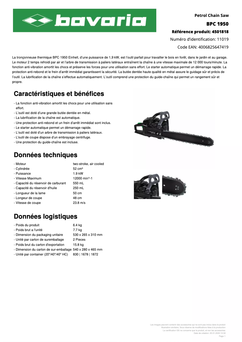 Página 1 del manual Ficha técnica Bavaria BPC 1950