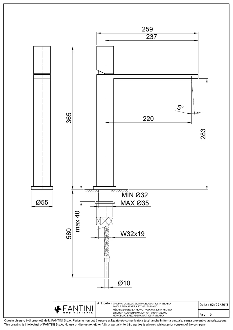 Page n°1 - Fiche technique Fantini 3051F