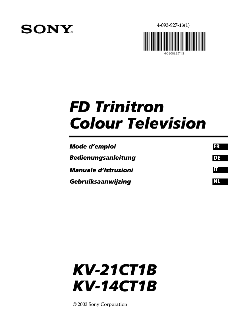 Page 1 de la notice Manuel utilisateur Sony KV-14CT1B