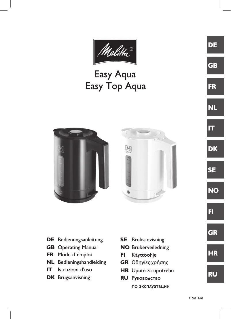 Page 1 de la notice Manuel utilisateur Melitta Easy Top Aqua