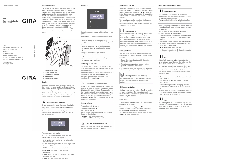 Página 1 del manual Manual de usuario Gira 228020