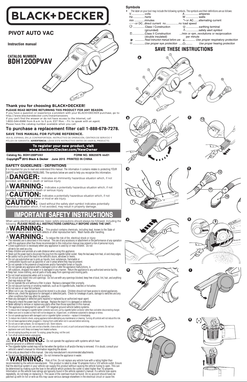 Página 1 del manual Manual de usuario Black & Decker Pivot Auto Vac BDH1200PVAV