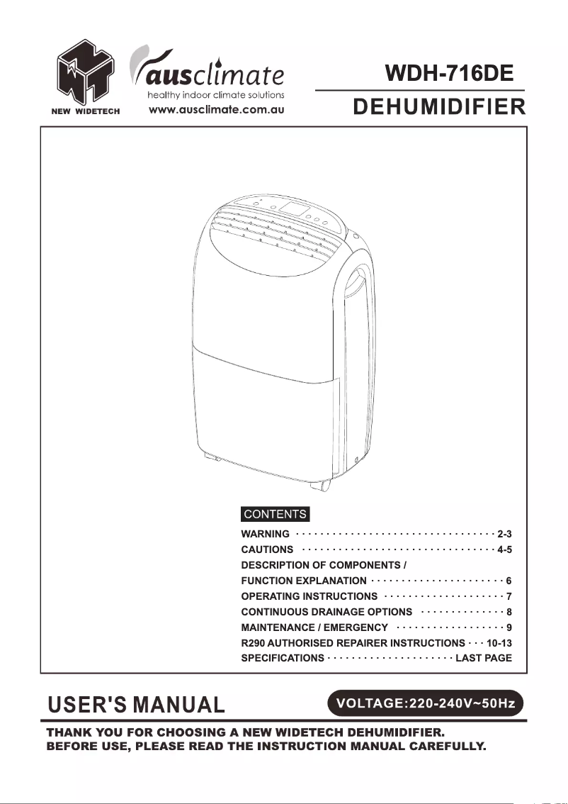 Page n°1 - Manuel utilisateur Ausclimate WDH-1920EA