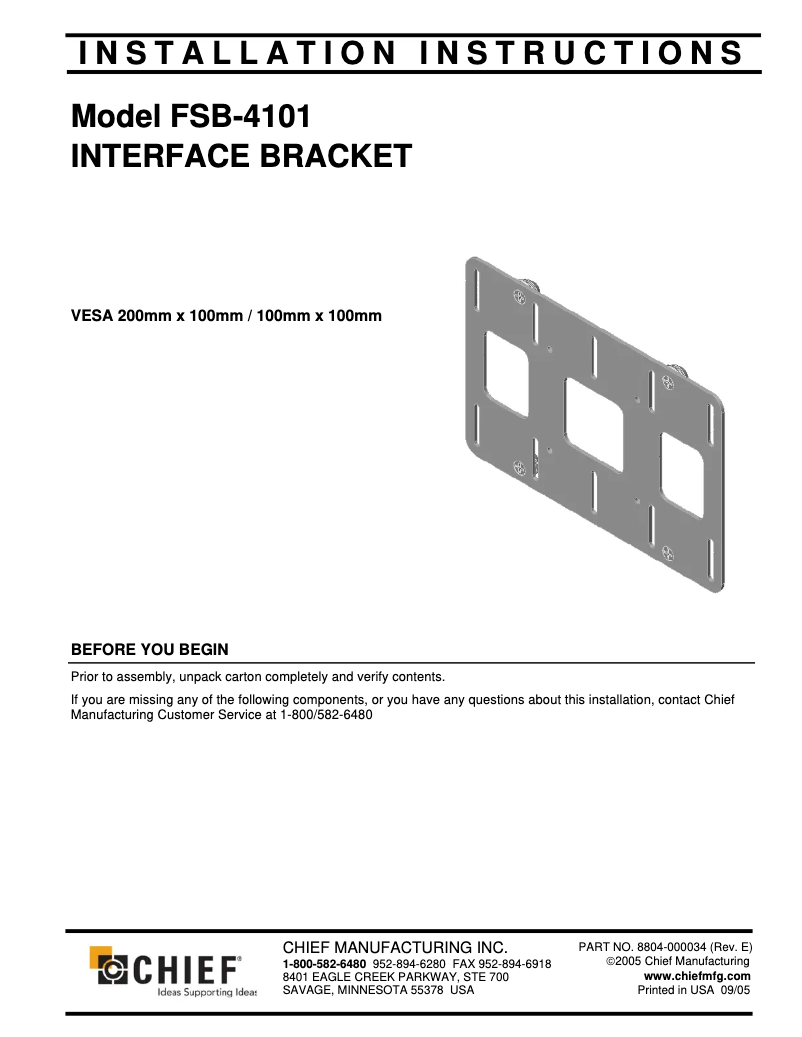 Page 1 de la notice Manuel utilisateur Chief FSB4101S