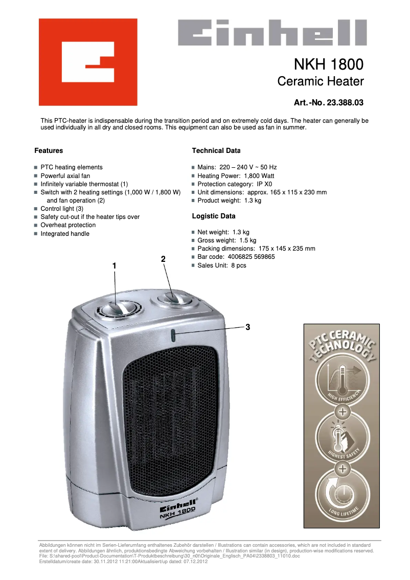 Page n°1 - Manuel utilisateur Einhell NKH 1800