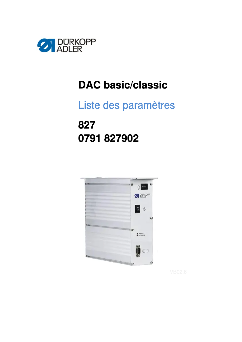 Page n°1 - Manuel utilisateur Dürkopp Adler 827