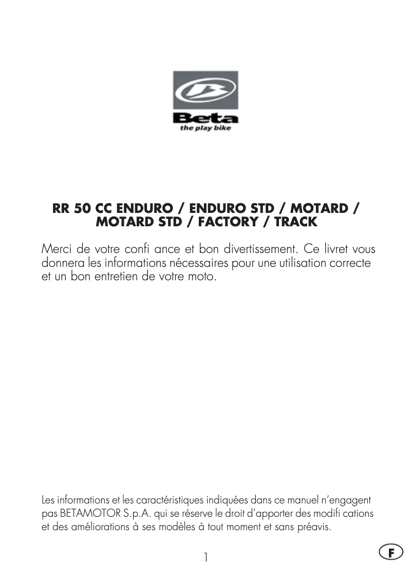 Image de la première page du manuel de l'appareil RR 50 (2014)