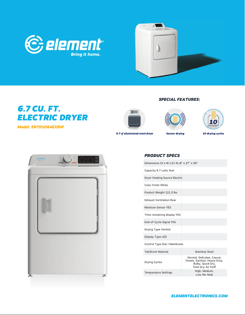 Page n°1 - Fiche technique Element ENTD1064EXBW