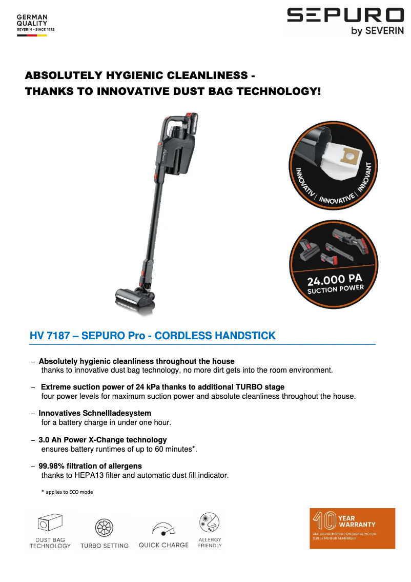 Page n°1 - Fiche technique Severin HV 7187