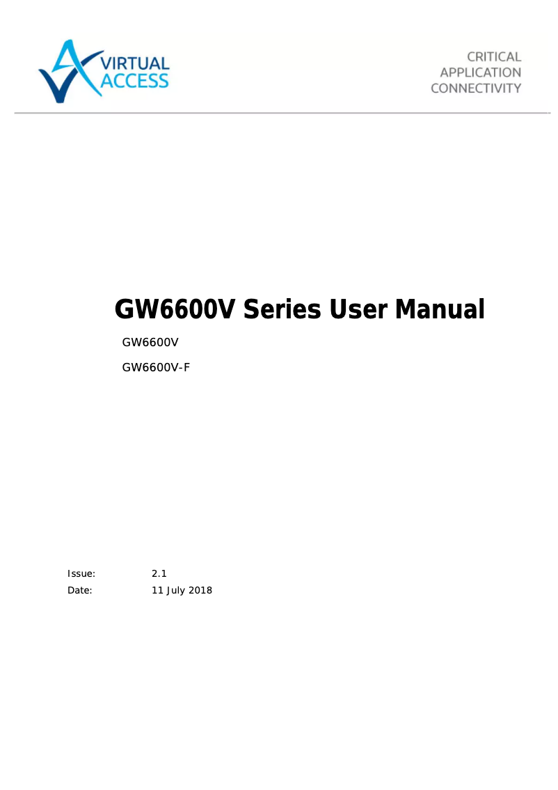 Page n°1 - Manuel utilisateur Virtual Access GW6600V