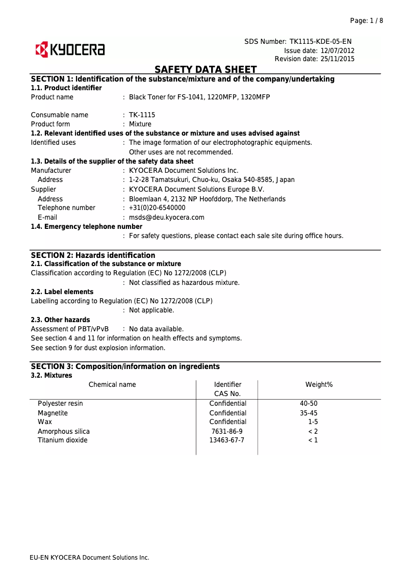 Page 1 de la notice Instructions de sécurité Kyocera FS FS-1320MFP