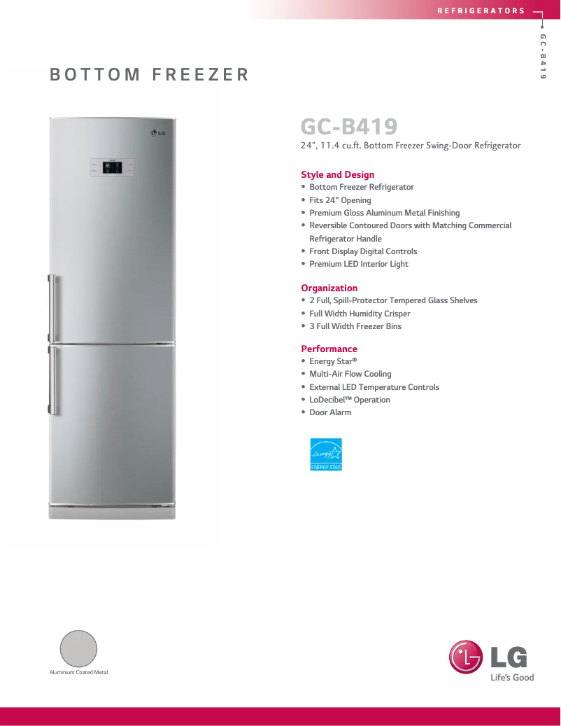 Page 1 de la notice Fiche technique LG GC-B419BS