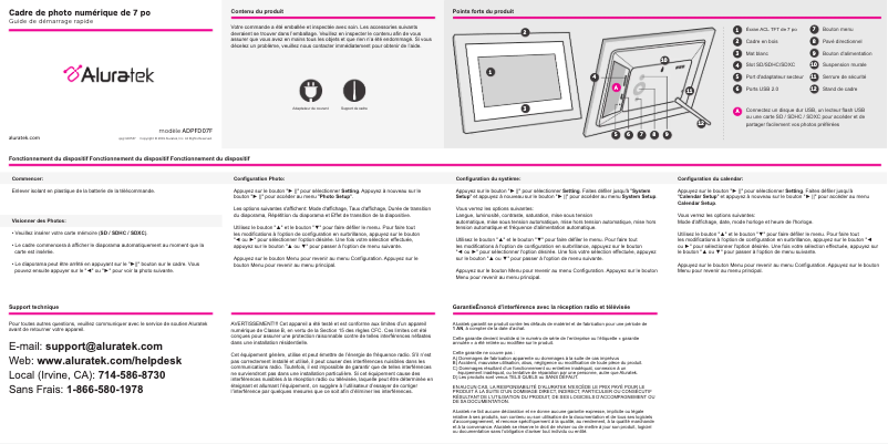 Page 1 de la notice Guide de démarrage rapide Aluratek ADPFD07F