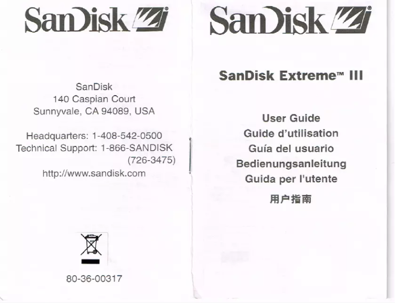Page n°1 - Manuel utilisateur Sandisk Extreme III