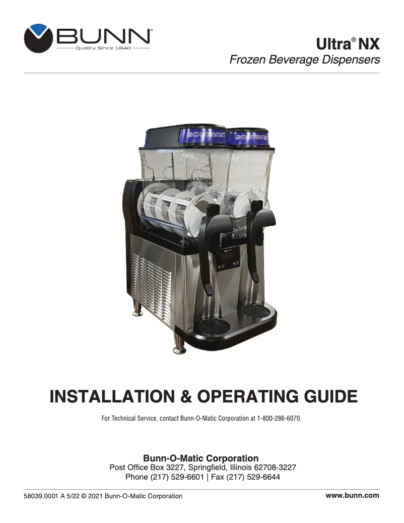 Page 1 de la notice Manuel utilisateur Bunn ULTRA NXA