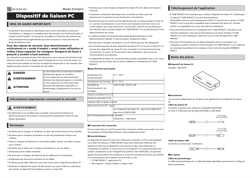 Page 1 de la notice Manuel utilisateur Shimano SM-PCE1