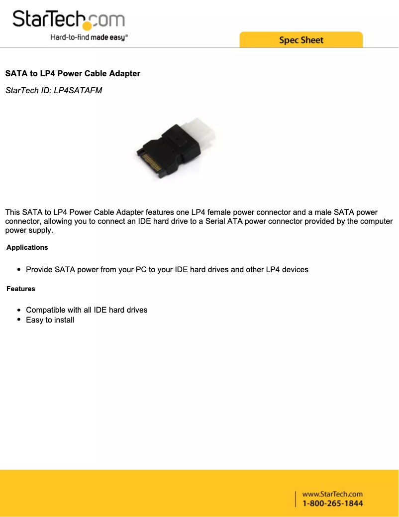 Page n°1 - Manuel utilisateur StarTech.com LP4SATAFM