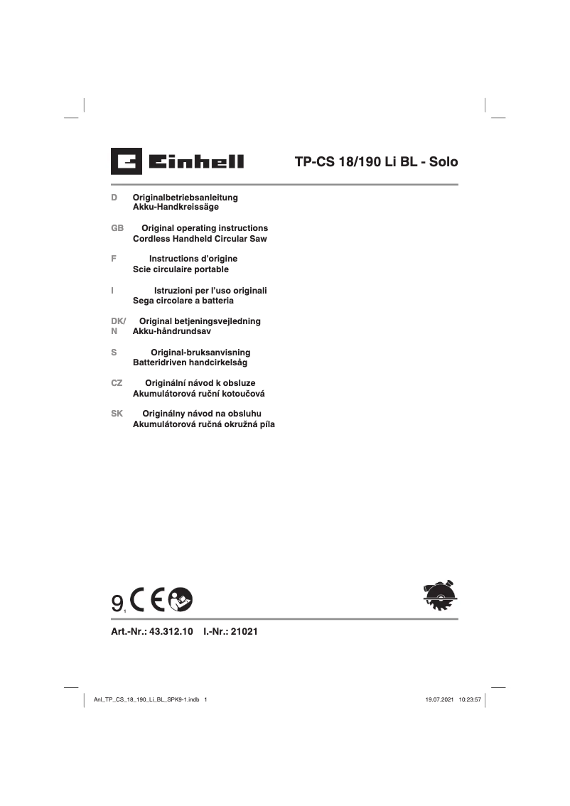 Image de la première page du manuel de l'appareil TE-CS 18/190 Li BL