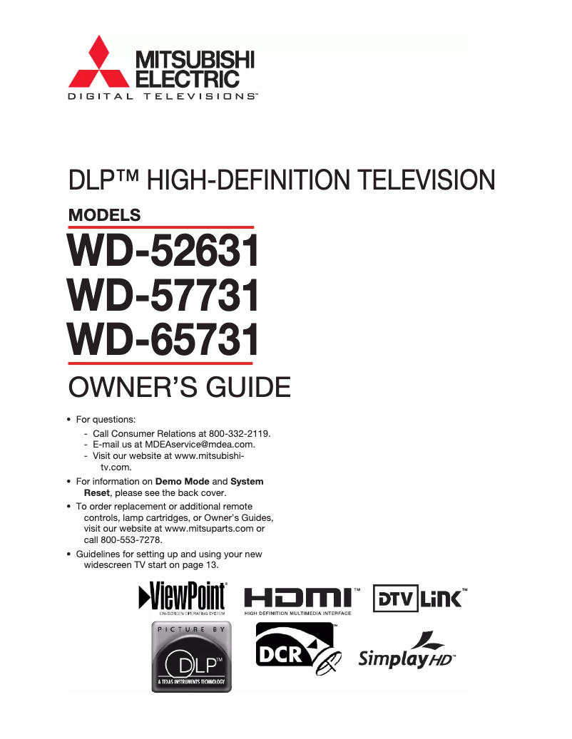 Página 1 del manual Manual de usuario Mitsubishi WD-52631