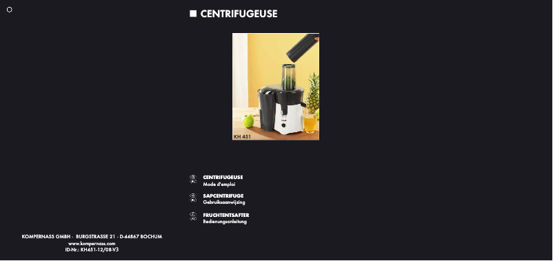 Page n°1 - Manuel utilisateur Bifinett KH 451