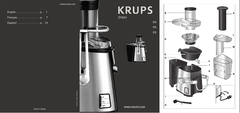 Page 1 de la notice Manuel utilisateur Krups ZY501