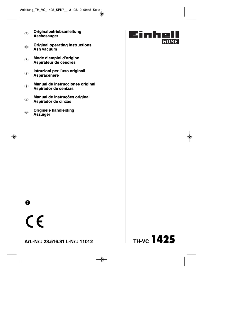 Page 1 de la notice Mode d'emploi Einhell TH-VC 1425