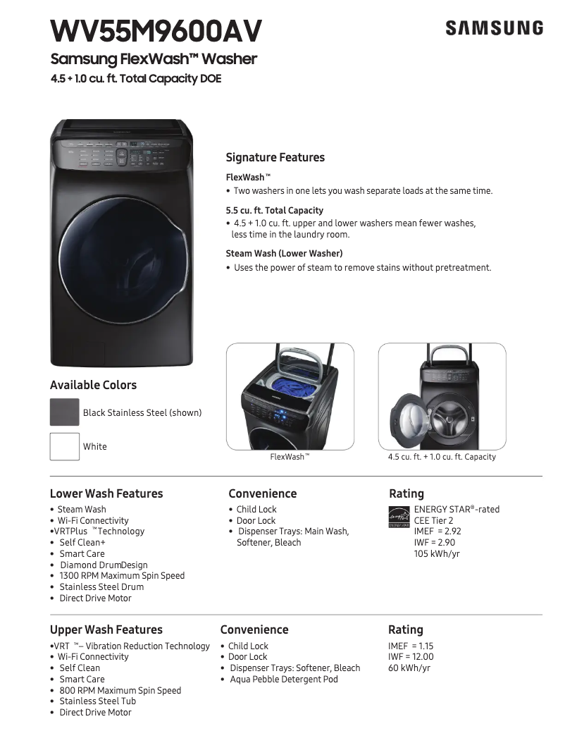 Página 1 del manual Ficha técnica Samsung WV55M9600