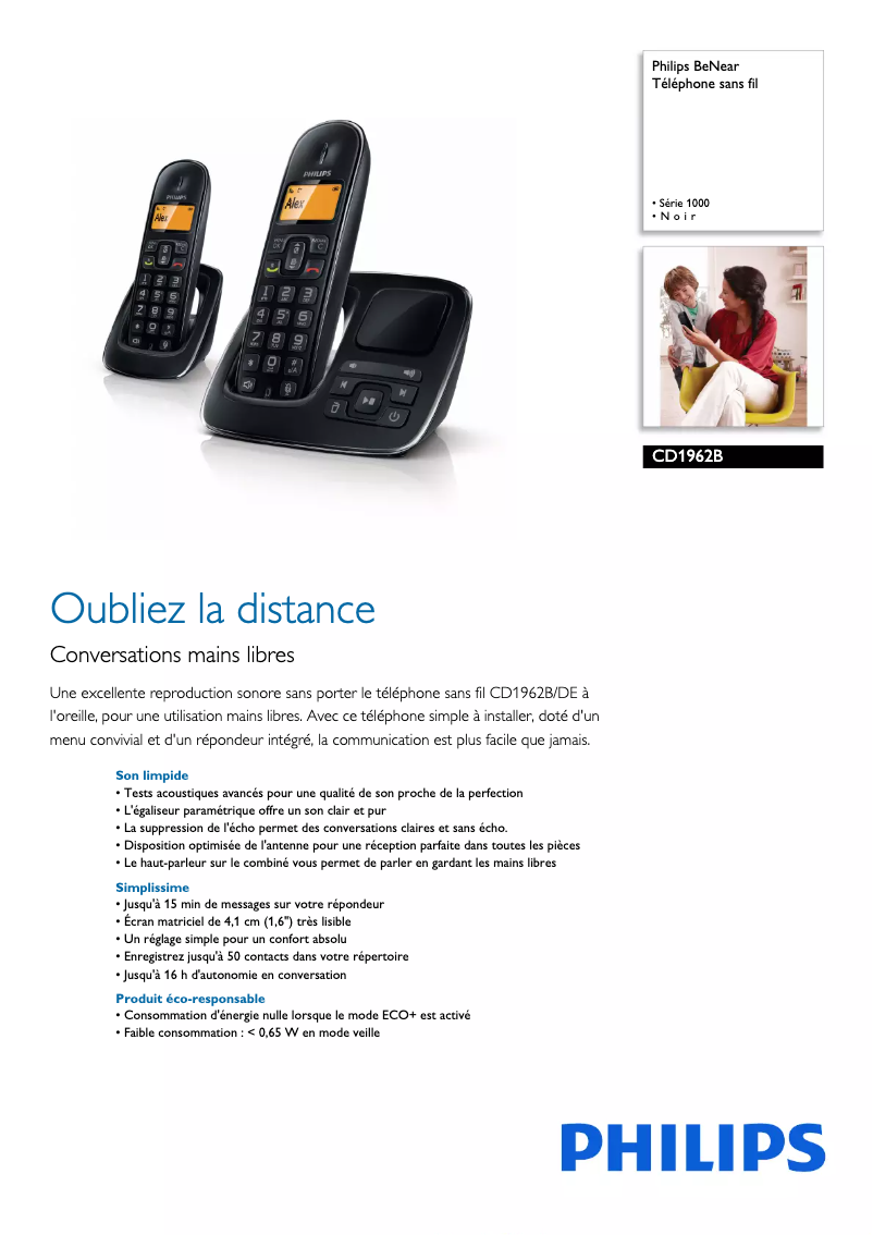 Página 1 del manual Ficha técnica Philips BeNear CD1962B