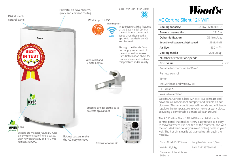 Image de la première page du manuel de l'appareil AC Cortina Silent 12K WiFi