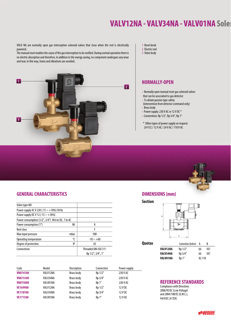 Page n°1 - Fiche technique Vemer VALV-12NA