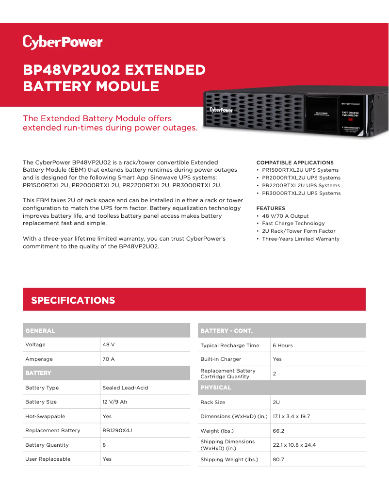 Page 1 de la notice Fiche technique CyberPower BP48VP2U02