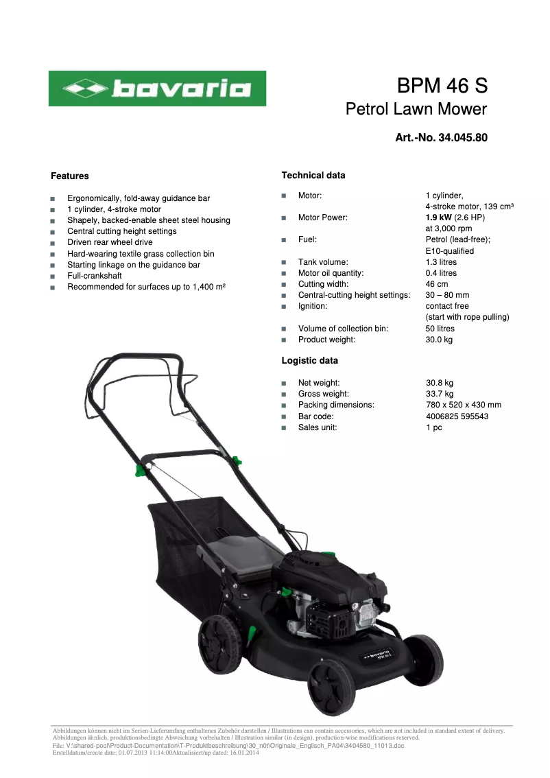Page 1 de la notice Manuel utilisateur Bavaria BPM 46 S